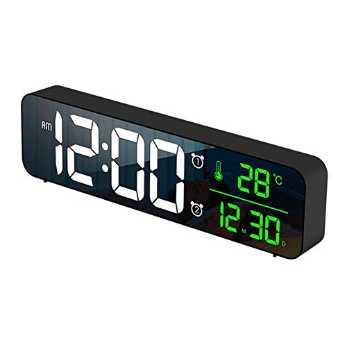 LED Digitaler Wecker, Digitaler Wecker Digital Snooze Elektronischer USB-Desktop-Spiegel Uhren Dekoration für Schlafzimmer Tisch, Schwarz