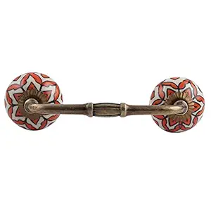 Indian-Shelf 1 Piece 4 inches Pulls - Bridge Long T-Bar Door Handle - Ceramic Antique Handles - Orange Door Pulls