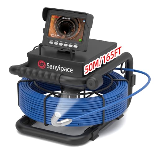 Sanyipace Sewer Camera 50m, 17mm Pipe Inspection Camera with Light, DVR & Audio Recorder, 5600mAh Battery, Included 32GB Card