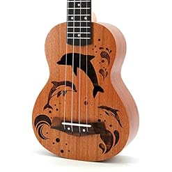 ukulélé Voyage Cartoon 21 Pouces Ukulele Sapele Small Guitare Hawaiian Strap Strap Tuner Nylon (Color : Dolphin) – Image 2
