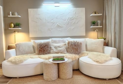 WILLIAMSPACE 124.8' Modern Curved Sofa Couch, Upholstery Boucle Sofa with Pillows, Right Hand Facing Sectional Boucle Fabric Couch for Living Room (Right-Facing,Light Cream)