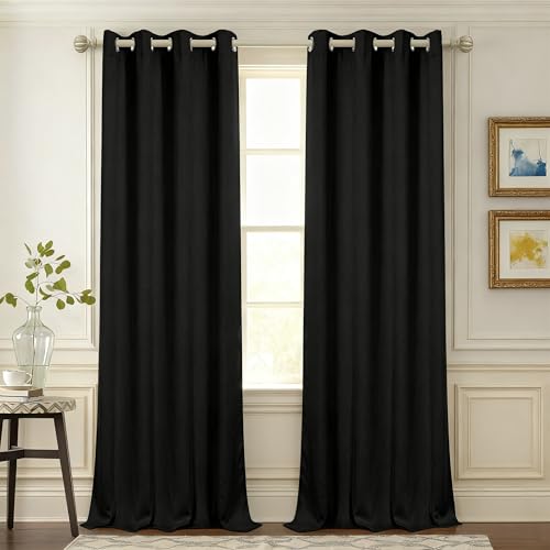 Image of MYSKY HOME Black Out Curtains 95 Inch Extra Long Black Curtain for Bedroom Thermal Insulated Room Darkening Drapes with Grommet for Living Room Privacy Protection, Set of 2, 52 inch x 95 inch