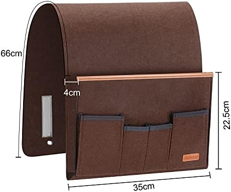 Sofa Organiser Caddy Remote Control Holder, Simboom Armchair Bag 5 Pockets for Magazine, Tablet, Phone, Earphone and Pens, Non-Slip with Long Flap and Hook and Loop - Coffee