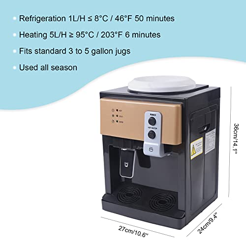 Shioucy Top Loading Water Cooler Dispenser - Desktop Electric Hot And Cold Dispenser, 3 Temperature Settings Boiling Water, Normal Ice Water（46-59℉） For 1 To 5 Gallon Bottles, Gold 550W #TOP3