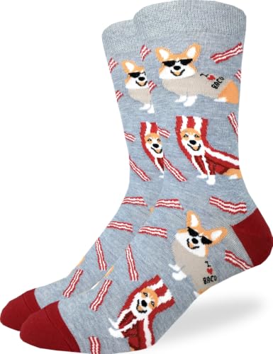 Good Luck Sock Men's Corgi Bacon Dog Socks, Big & Tall, Shoe Size 13-17