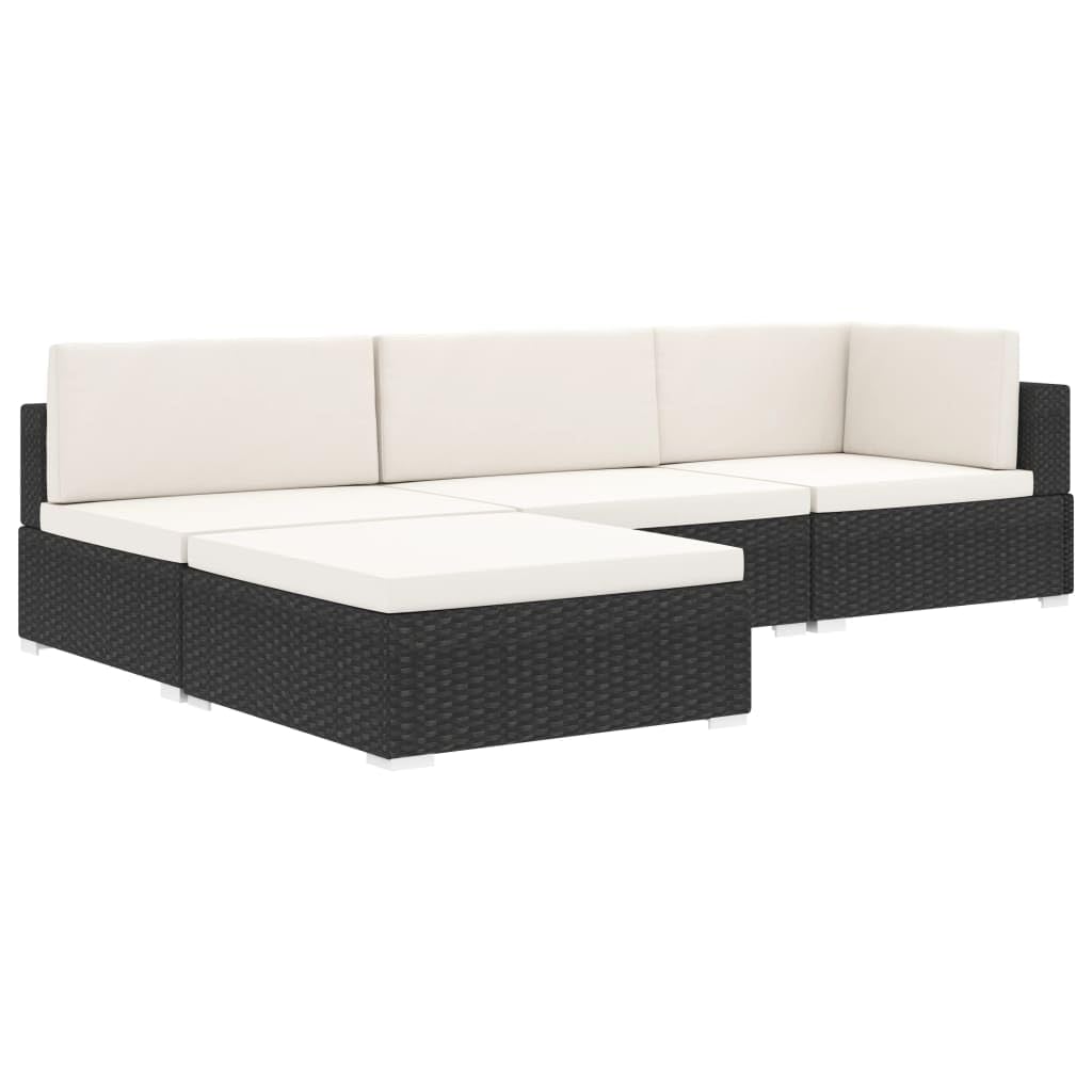 vidaXL Repose-Pied Sectionnel avec Coussin, Tabouret de Jardin, Chaise de Terrasse, Siège de Patio, Meuble d'Extérieur, Résine Tressée Noir