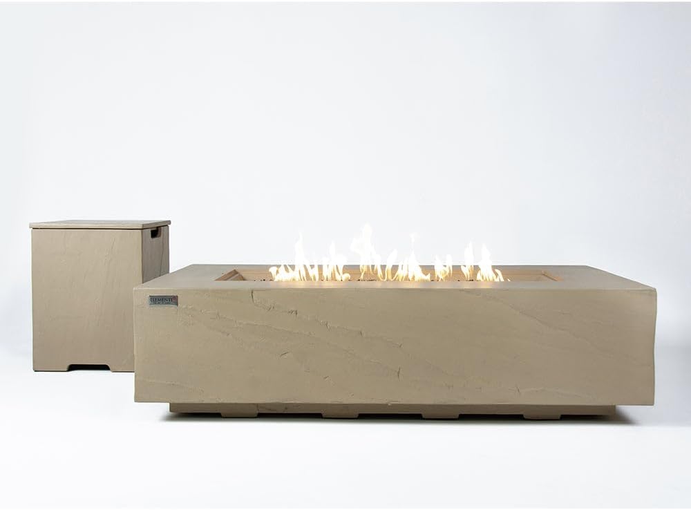 Colorado Concrete Fire Pit 55.9" x 31.9" Outdoor Patio Firepit Includes Fire Glass Modern Fire Pits & Outdoor Fireplaces for Garden, Deck, Indoor & Outdoor Heating