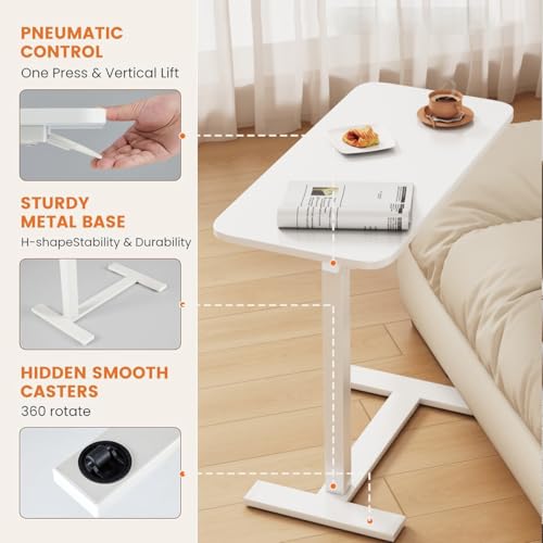 BLBPZL Overbed Table - Adjustable Wheels Standing Desk Side Table, Hospital Tray Table, Laptop Bed Desk, White 27.6" W X 15.7" D — view 4