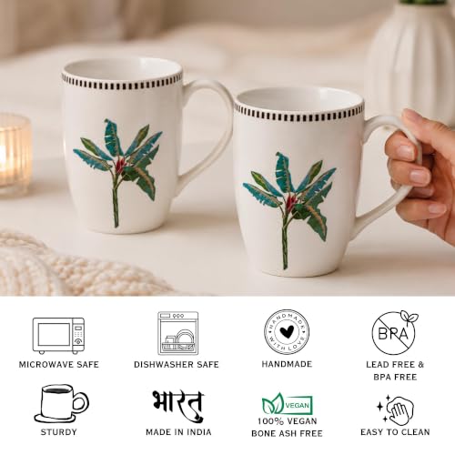 Image of Vistas Palm Ceramic Large Mug Set of 2 for Coffee, 350ml Each | Microwave & Dishwasher Safe Coffee Mug | Matte Finish Coffee Cup | Mug Set, Perfect for Every Occasion, Coffee Cups & Mugs