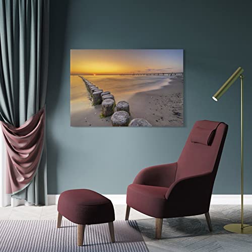 Canvas Wall Art Sea Bridge Baltic Sea Beach Sea Web Water Canvas Prints Wall Art Paintings Artworks Pictures Posters For Living Room Bedroom Decoration, Gift For Wedding Christmas Mother's Day 16X24I #TOP3