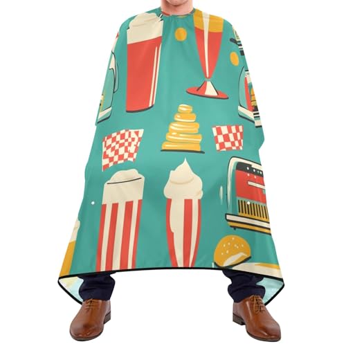 Kigai Fast Food Print Hair Cutting Cape for Men & Women Waterproof Barber Cape Professional Hairdressing Salon Styling Apron with Adjustable Closure Snap
