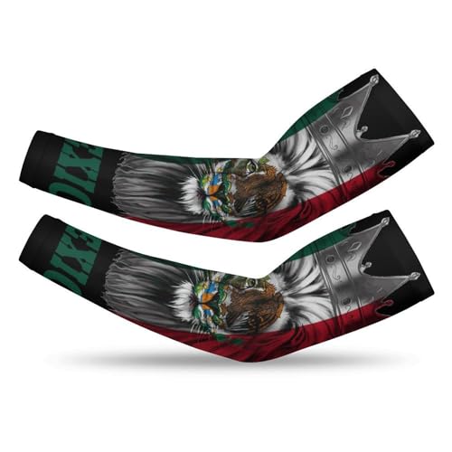 generic Lion Mexico Mexican Flag Arm Sleeves,Cooling Gardening Arm Covers,Arm Sleeves Cover UV Sun Protection for Women Men Farmer Outdoor Sports, Large