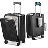 CASELLY Carry on Luggage Top opening Suitcases, Expandable with Cup Holder and USB Charging Port,Lightweight with Front Pocket Rolling Suitcases with Spinner Wheels