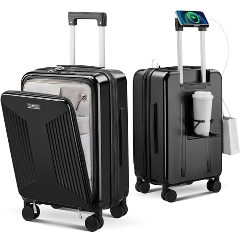 Image of Carry on Luggage Top opening Suitcases, Expandable with Cup Holder and USB Charging Port,Lightweight with Front Pocket Rolling Suitcases with Spinner Wheels