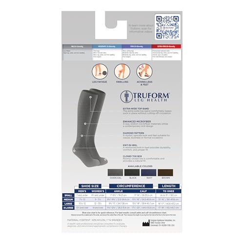 Image of Truform Pattern Compression Socks, 8-15 mmHg, Men & Women's Diamond Knit Dress Socks, Knee High Over Calf Length, Charcoal, Medium