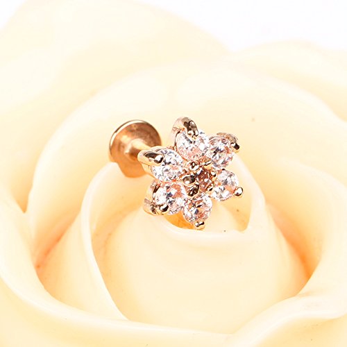 Bodya 3Pcs 16G 7Mm Cubic Zirconia Flower Lip Rings Labret Nose Studs Helix Round Shape Stud Earring Body Piercing Jewelry Three Tone #TOP2