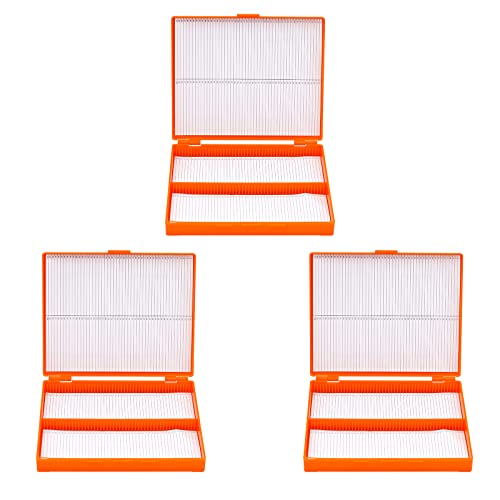 Microscope Slide Holder Box, 3 Pcs Orange 100 Place 1" L X 3" W Polypropylene Microscope Slide Storage Boxes 8.27" Length X6.69" Width X 1.26" Height #TOP1