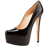 FSJ Women Extreme High Heels Platform Leather Pumps Pointed Toe Slip On Dress Shoes Size 14 Black