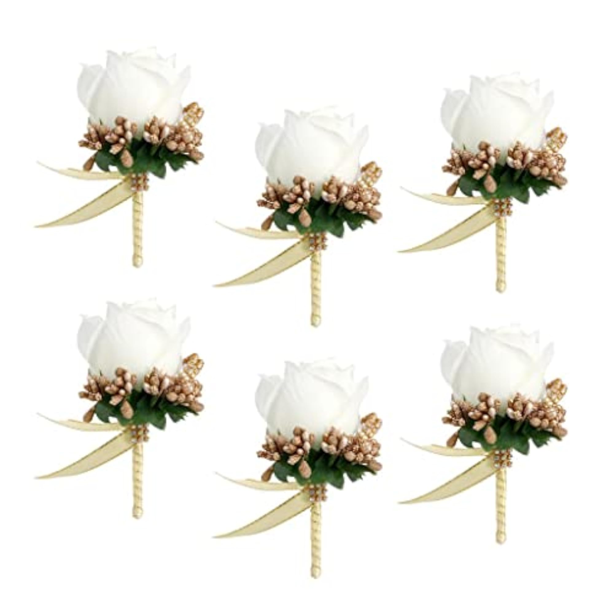 Stimulation Rose Flower Brooch Pin, White and Gold