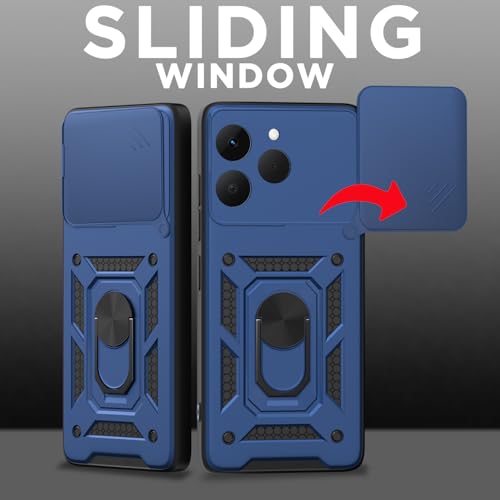 Image of Pikkme Back Cover for Realme 15T 5G / Realme Narzo 90 5G | 360 Protection Case | Sliding Camera Shield Cover & Ring Holder Stand D10 Tough Armor Bumper Case (Blue)