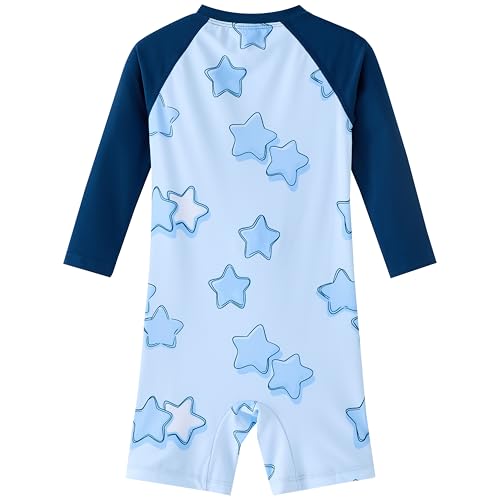 UMELOK Baby Boy Swimsuit UPF 50+ Sun Protection Full Zipper One Piece Bathing Suit Long Sleeve Beach Outfit Blue Star 3-6 Months