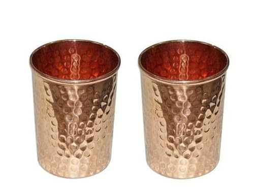 Copper Hammered Glass,Pure Copper Hammered Tumbler,Serve Drink,Water,copper Glass pack of 2/300ml