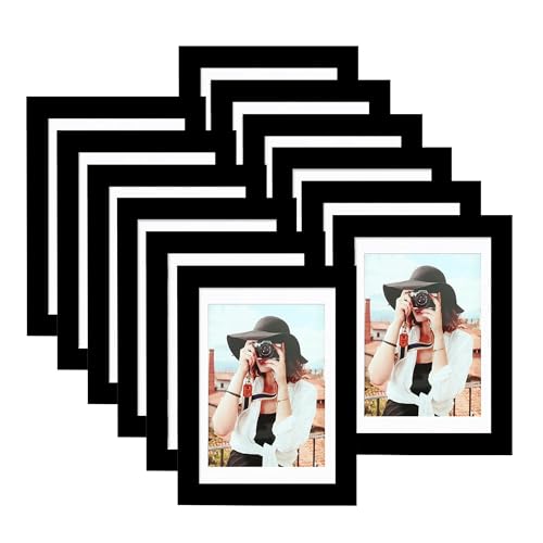 Picrit 5x7 Picture Frame Set of 12, Display 4x6 with Mat or 5x7 without Mat, Photo Frames for Wall Mounting or Table Top Display, Black