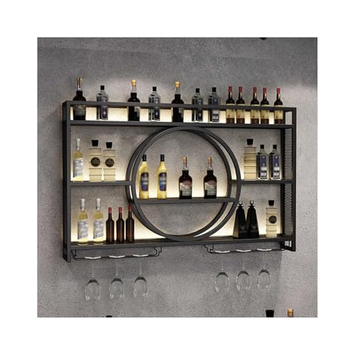 Étagère à vin murale 100 cm noire robuste en fer forgé pour rangement bouteilles