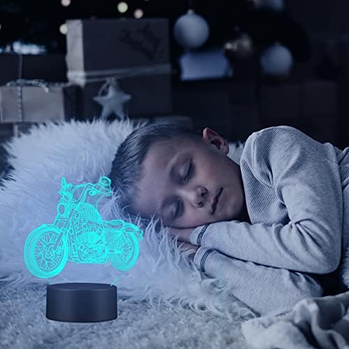 Mamowla 3D Optical Illusion Lamp,Motorcycle Night Lights Kids with Remote Control 16 Colors Changing 3D Lamp Touch Control 4 Flash Mode Bedside Light Table Desk Lamp for Biryhday Christmas Decoration
