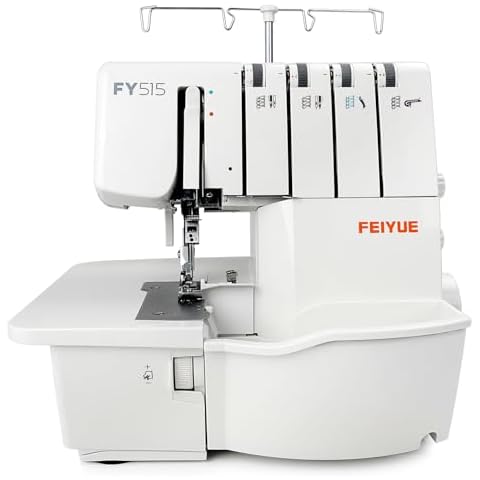 FEIYUE FY515 Serger Overlock Machine with 2/3/4 Thread Capability, Built-in Rolled Hem, 1,200 Stitches Per Minute, Adjustable Differential Feed, Durable Heavy-Duty Metal Frame Cover