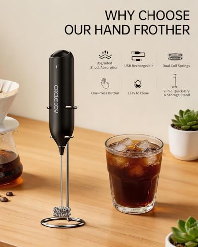 Image of CIRCLE JOY Rechargeable Milk Frother Handheld with Stand, Dual Spring Whisk Head Electric Coffee Frother Foam Maker, Portable Drink Mixer for Cappuccino, Latte, Matcha, Black