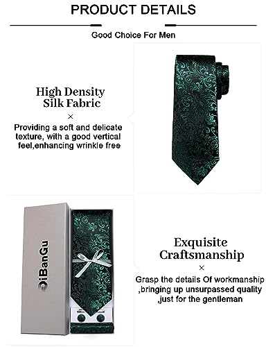 Image of DiBanGu Paisley Ties for Men Silk Necktie and Pocket Square Cufflinks Tie Clip Set Woven Classic Mens Tie for Wedding Party