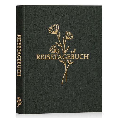Lanpn Reisetagebuch Notizbuch für Frauen und Männer, Leinen Reisetagebuch zum Ausfüllen Fotobuch Reisejournal mit Aufforderungen, Reisebuch Urlaub Journal Jubiläums Reise Geschenke (Grün, 110 Seiten)