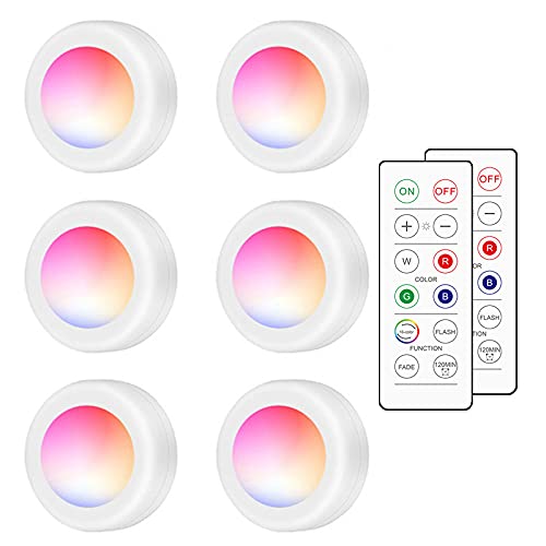 Puck Lights with Remote, Beauenty Wireless Led Puck Lights Battery Operated, 16 Color RGB LED Led Under Cabinet Lighting, Dimmable Closet Light, Battery Powered (6PK)
