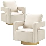 ODUWA Swivel Barrel Chairs,Modern Square Chenille Arm Chair with Gold Stainless Steel Base,Upholstered Comfy 360 Degree Swivel Single Club Chair,Leisure Chair