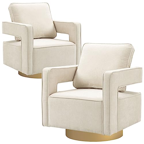 ODUWA Swivel Barrel Chairs,Modern Square Chenille Arm Chair with Gold Stainless Steel Base,Upholstered Comfy 360 Degree Swivel Single Club Chair,Leisure Chair