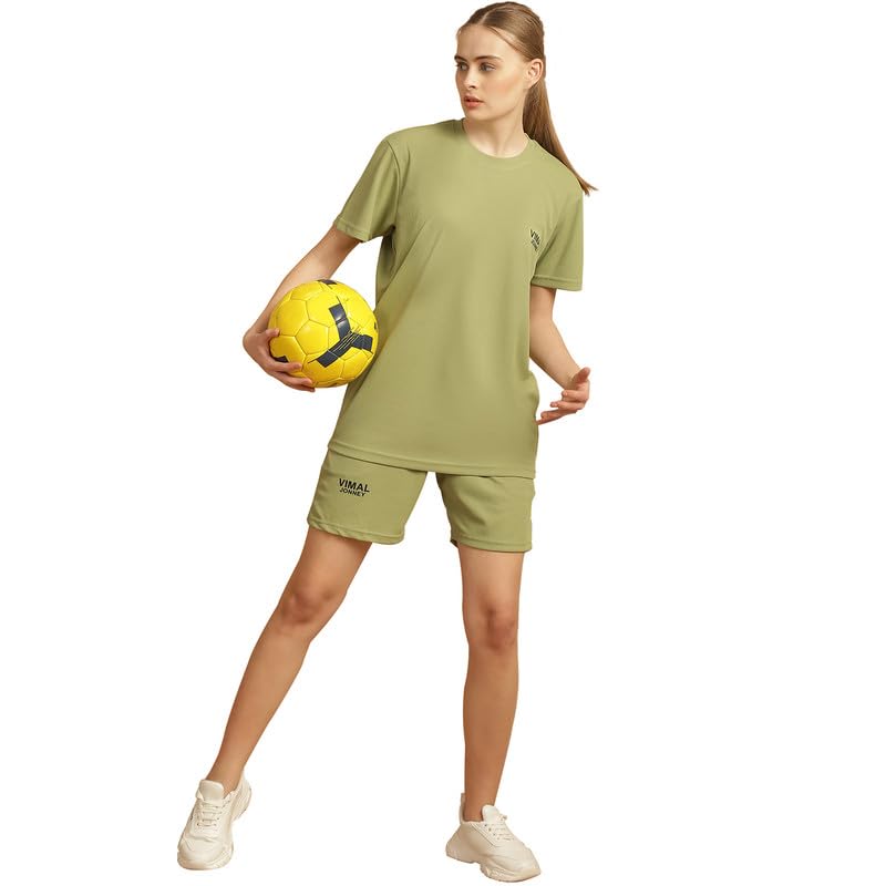 Image of Mack Jonney Solid Polyester Lycra Half sleeves Co-ord Set Trackuit For Women-P