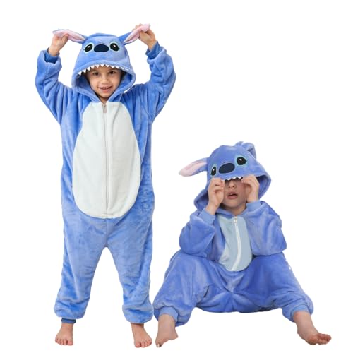 dpouujxo Unisex Kids Onesie Pajamas Polar Fleece Cosplay Animal One Piece Halloween Costume Pajamas Homewear Blue