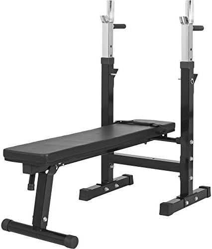 GORILLA SPORTS® Weight Bench - with 100 kg Barbell Dumbbell Set, Adjustable Rack, Dip Station, Foldable, Incline, Max. Load 200 kg, 30 mm, Black or White - Multiuse Training Bench, Fitness Station