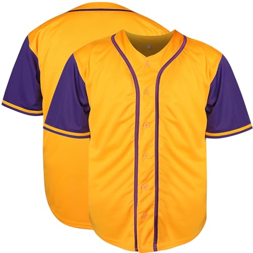 Blank Baseball Jersey, camisa deportiva de manga corta sin estampados para hombres y mujeres (X-Large, amarillo-púrpura) miniatura 1