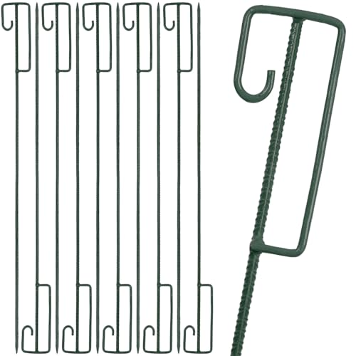 VOSS.farming 10x Laterneneisen Pfahl mit UVV-Sicherheitsbügel Halter für Absperrband Ø12mm Riffelstahl 145cm Länge grün lackiert