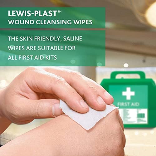 Lewis Plast Premium Saline Sterile First Aid Alcohol Free Wipes - Box of 100 Antiseptic Antibacterial Medical Grade Cleaning Wipe for Wound. Cleansing area Before Injection and Piercing