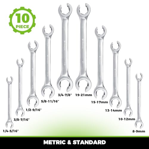 Image of Der Erwachte Flare Nut Wrench Set, Standard & Metric, 10-Piece