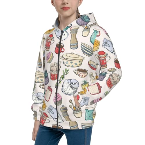 Cooking Utensils Kids Pullover Hoodies Boys Zip Up Sweatshirts Girls Athletic Clothes with Pocket