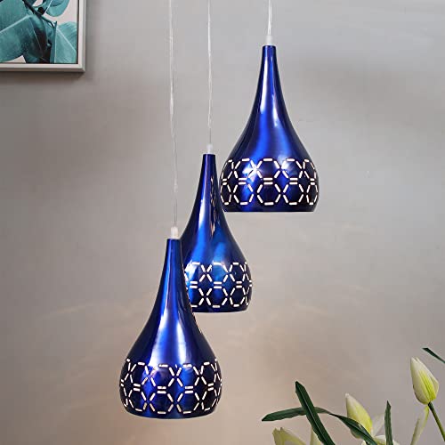 Image of Homesake 3-Lights Cluster with Glossy Spining Cross-Cut Hanging Pendant Lamp, Ceiling Light, E27 Holder, Decorative, White, Urban Retro, Nordic Style, LED /Filament (Blue, 3-Lights Round)