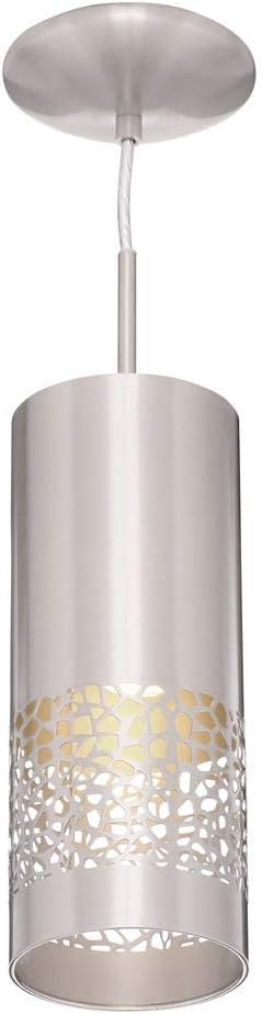 EGLO 201424A Carmelia 1-Light White Pendant Adjustable Lighting Fixture with Geometric Shade for Kitchen Island, Hallway, and Dining Room, Satin Nickel
