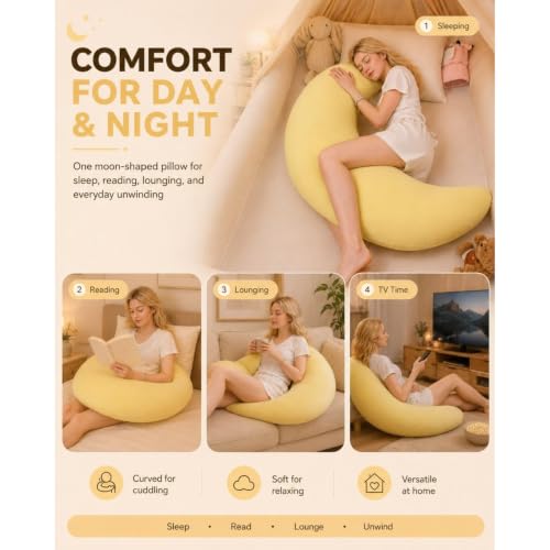 SIURLTTWO Moon Shaped Body Pillow, Oversized Cooling C-Shaped Body Pillow for Side Sleepers, Ultra Soft Supportive Hugging Pillows for Sleeping, Reading, Lounging and Relaxing (Light Yellow) - Image 9