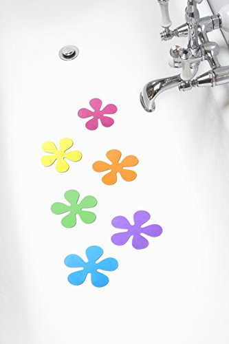 Papillon Non-slip bath flowers-Incl suction pads-set/6 assorted colours-Ø10,5, PVC, Yellow, Lilac, Pink, Orange, Green, Blue, 10,5 x 10,5 cm