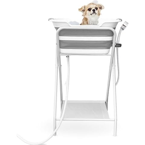 CYGNE 2-in-1 Dog Bathtub & Washing Station, Elevated Collapsible Bathtub with Drainhole, Shower Head Holder & Storage Rack, Foldable Portable Indoor/Outdoor Pet Bathing & Grooming for Small Dogs Cats Cover
