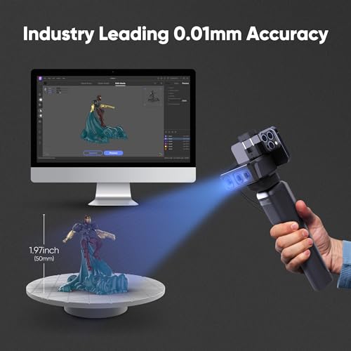 3DMakerpro 3D-Scanner mit 0,01 mm Genauigkeit, 24-Bit-Farbkamera, verwacklungssicheren optischen Linsen, 10 FPS Scangeschwindigkeit, tragbarer 3D-Scanner für 3D-Druck mit Smart Grip – Seal Luxury Kit